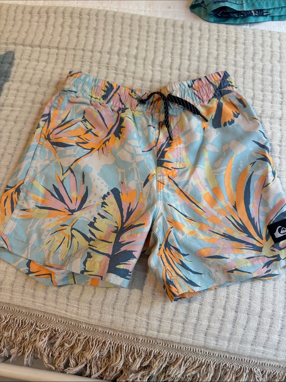 Quicksilver BOYS Tropical Print Swim Shorts in Light Blue